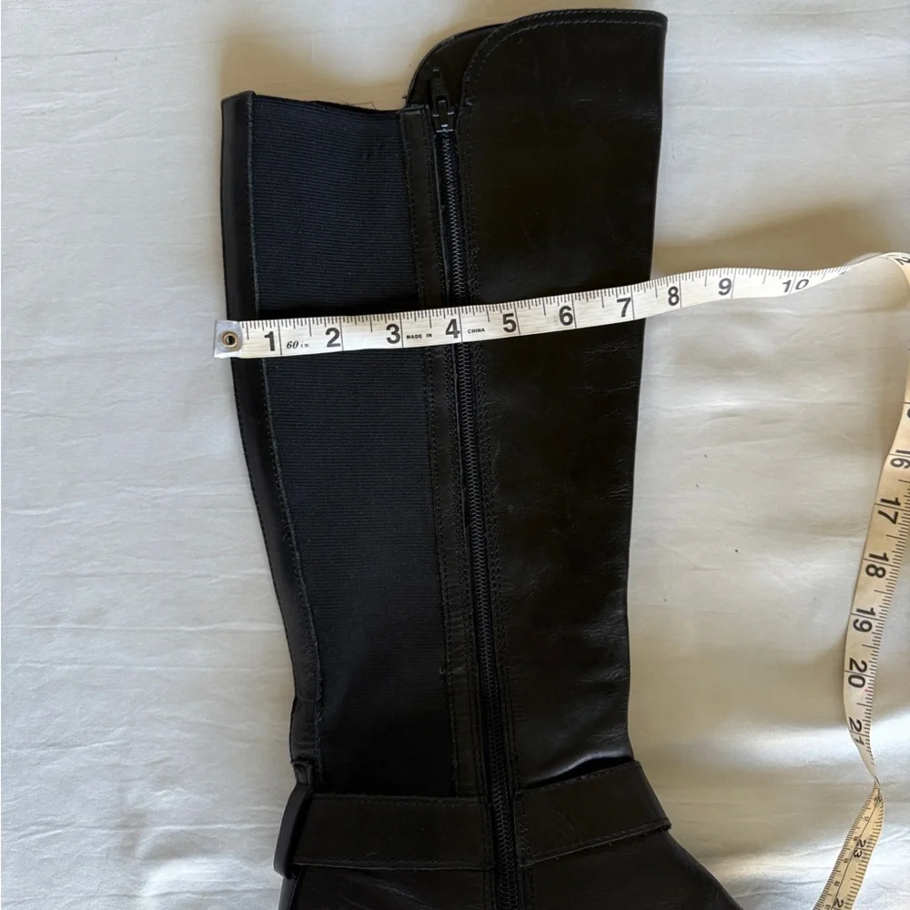 Liz Claiborne Black Leather Nicole Buckle Knee-High Riding Boots Stretch Sz 8.5M